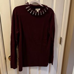 Burgundy Beaded Women's Sweater
